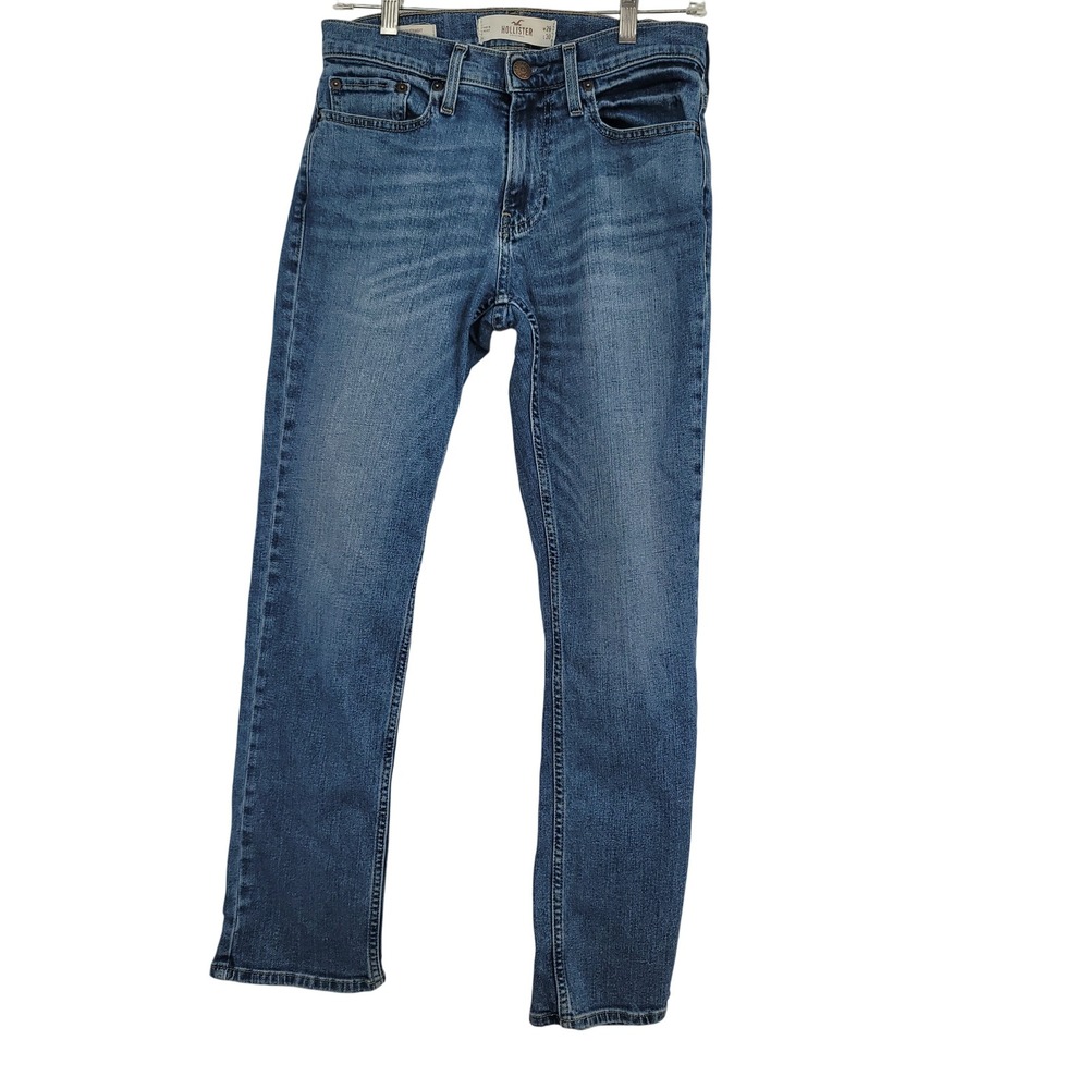 Hollister Men Jeans 28/30 Blue Denim Slim Straight DarkWash Gruge Streetwear Y2K